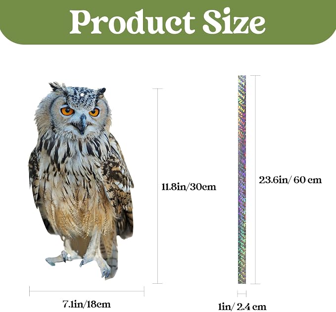 Fake Owl to Keep Pigeons Away from Balcony, 2Pcs Flat Plastic Owl to Scare Woodpecker from House, Garden Owls to Scare Pigeon Squirrel, Hanging Owls with Reflective Tape for Porch Yard Patio Windows