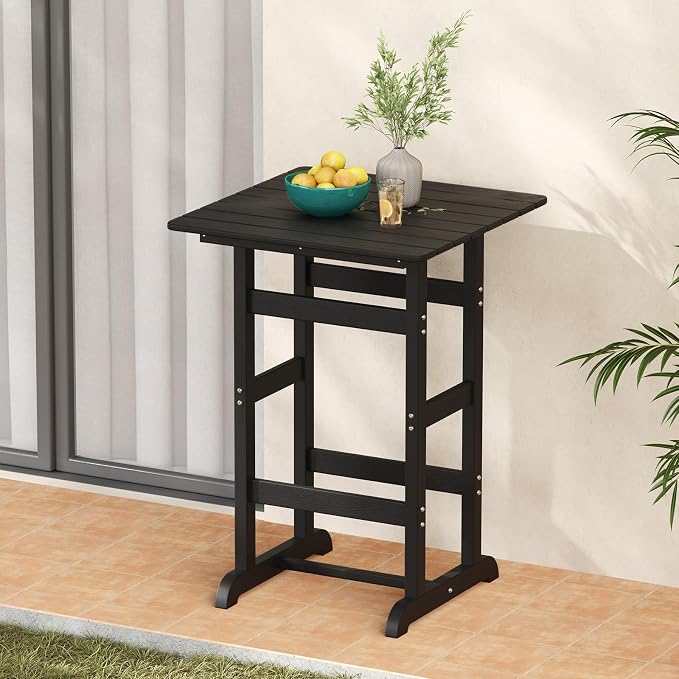 Tangkula 30" x 30" Square Bar Table, Patio HDPE Bar Height Dining Table w/Slatted Tabletop, Outdoor All-Weather High-Top Bistro Table for Poolside, Backyard, Balcony