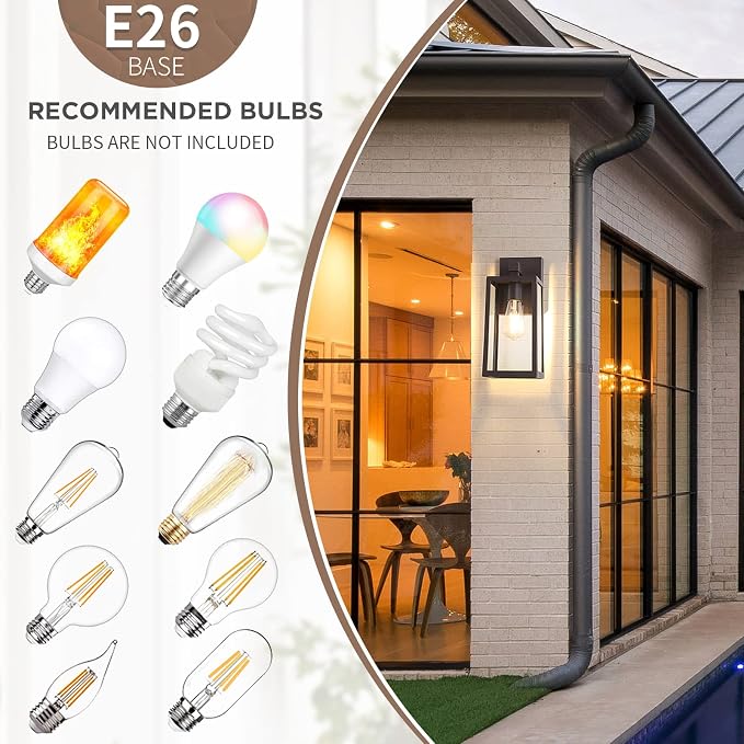 MAXvolador Outdoor Wall Sconce, Exterior Waterproof Wall Lantern Light Fixture, Dark Chocolate Porch Light Glass, Anti-Rust E26 Patio Lighting, 2 Pack | Dark Chocolate Porch Wall Lights, Anti-Rust, E26 Socket, Clear Glass Outside Wall Mount Sconces, Fr...