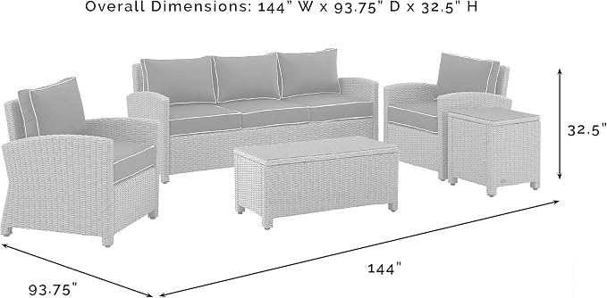 Crosley Furniture Bradenton 5-Piece Outdoor Sofa Patio Furniture Set, Wicker Conversation Sets for Porch, Brown with Sand Cushions