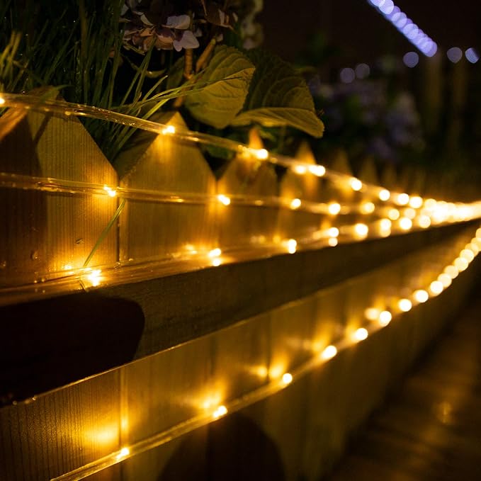 Brightown 72FT 200LED Solar Rope Lights, Warm White 1PACK | IP65 Waterproof Solar Fairy Lights with 8 Lighting Modes, Outdoor String Lights for Party Garden Yard Holiday Tree Decoration