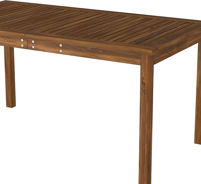 Walker Edison Dominica Contemporary Slatted Outdoor Dining Table, 34 Inch, Dark Brown