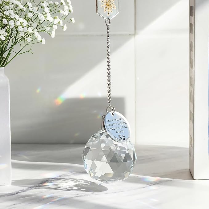 Miscarriage Memorial Suncatcher Gifts for Mothers Dad, Handmade Forget Me Not Baby's Breath Pressed Flower Miscarriage Ornament, Bereavement Remembrance Gift for Loss of Baby (Yellow White)
