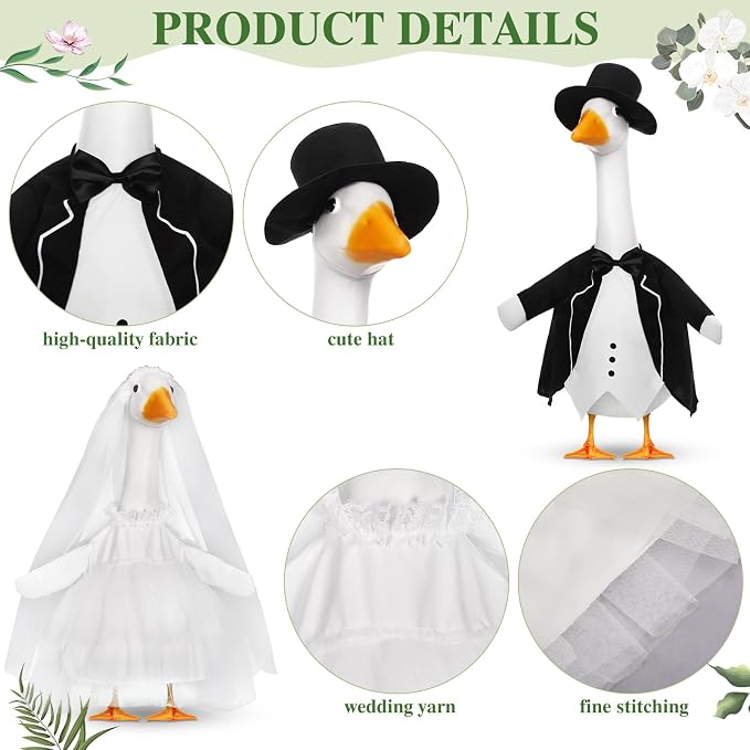 Geyoga 2 Sets Wedding Porch Goose Outfits for 23'' Goose Couple Bridegroom Suit Blazer Bride Wedding Dresses Couple Costume(Classic Style)