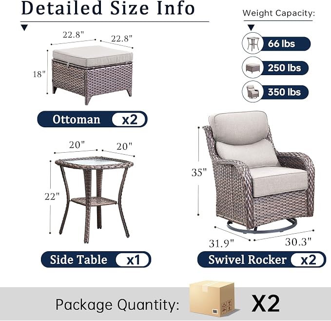 Luxury High Back Outdoor Furniture with 6-Inch Thick Cushions, Patio Furniture Set with Ottomans, 5 PCS Wicker Conversation Set for Porch, Balcony, Deck and Yard
