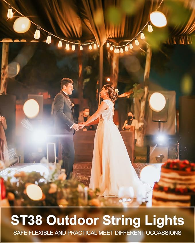 Lightdot 200FT Outdoor String Lights, LED Bistro String Lights with Shatterproof ST38 Vintage Bulbs, 2200K Dimmable, Waterproof Hanging Lights for Porch, Deck, Garden, Backyard, Balcony - ETL Listed