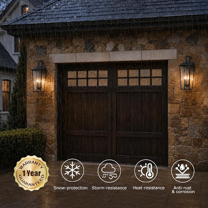 Outdoor Wall Lights Exterior Porch Sconces | Black, 22.5” Patio Wall Lighting Fixtures, Clear Glass,E12,Water Proof, for House,Yard,1 Pack