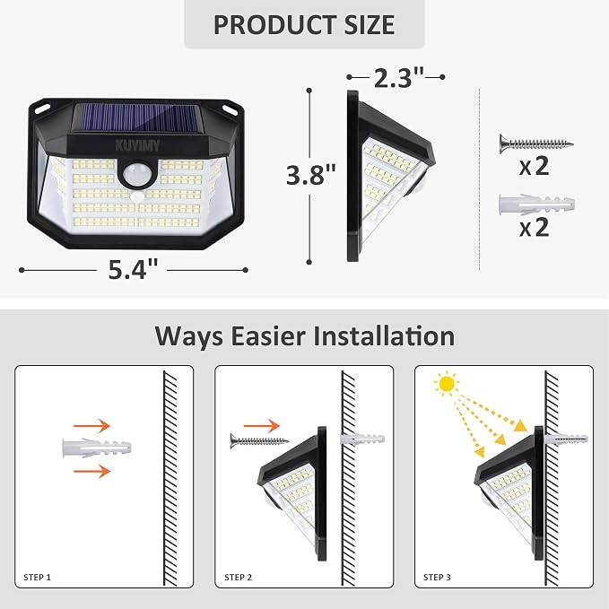 Solar Outdoor Lights, 230 LED with Motion Sensor and 3 Modes, IP65 Waterproof, 270° Wide Angle Light, Easy-to-Install Intelligent Security Wireless Wall Lights for Patio, Front Door(6 Pack)