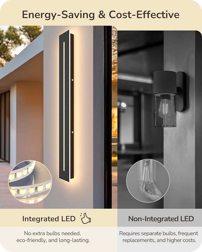 EDISHINE Upgraded 2pcs 39.4" LED Outdoor Wall Light, Linear Modern Sconce | 3CCT, 10%-100% Dimming, IP65 Waterproof, Memory Function, Long Exterior Wall Sconce for Garage, Door, Porch, Entryway