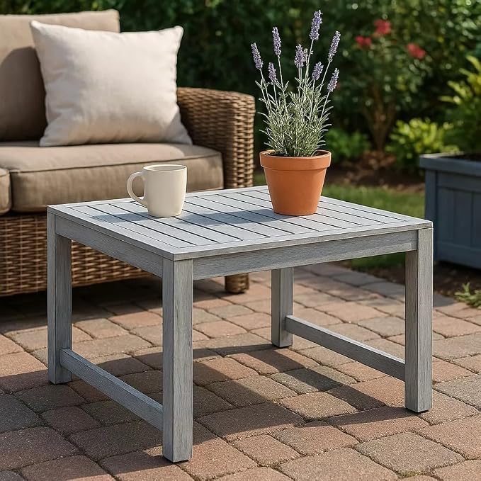 Chelsea Outdoor Coffee Table - Modern Aluminum Patio Center Table, Rust-Proof & Weather Resistant Outside Furniture for Garden, Balcony, Deck, & Backyard - Metal Porch Table, Weathered Grey