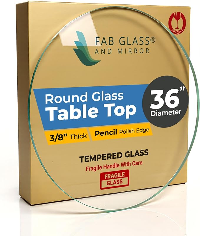 36" Inch Round Glass Table Top 3/8" Thick Pencil Polish Edge Tempered by Fab Glass and Mirror