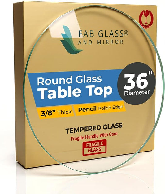 36" Inch Round Glass Table Top 3/8" Thick Pencil Polish Edge Tempered by Fab Glass and Mirror