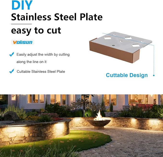 VOLISUN 7 Inch Retaining Wall Lights, 2700K Hardscape Lighting, 8 Pack | IP65 Waterproof, Cuttable Low Voltage Landscape Lighting, 12V Paver Lights, 1.5W Outdoor Step Lights, ETL