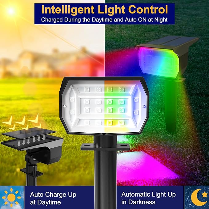 nipify Solar Spot Lights Outdoor Color Changing, Halloween RGB Spotlights | 8 Pack/7 Modes, Waterproof, Solar Powered, Landscaping, Lighting for Outside Pathway Yard Wall Garden Walkway