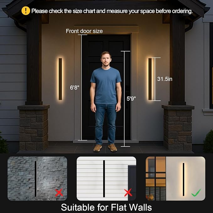 Exterior Wall Lights for House - 31.5inch Long Strip Modern Outdoor Light Wall Fixture Sconce, Dimmable Outside Garage Exterior Lights, Black Wall Mount Lighting for Porch Corridor, Garage