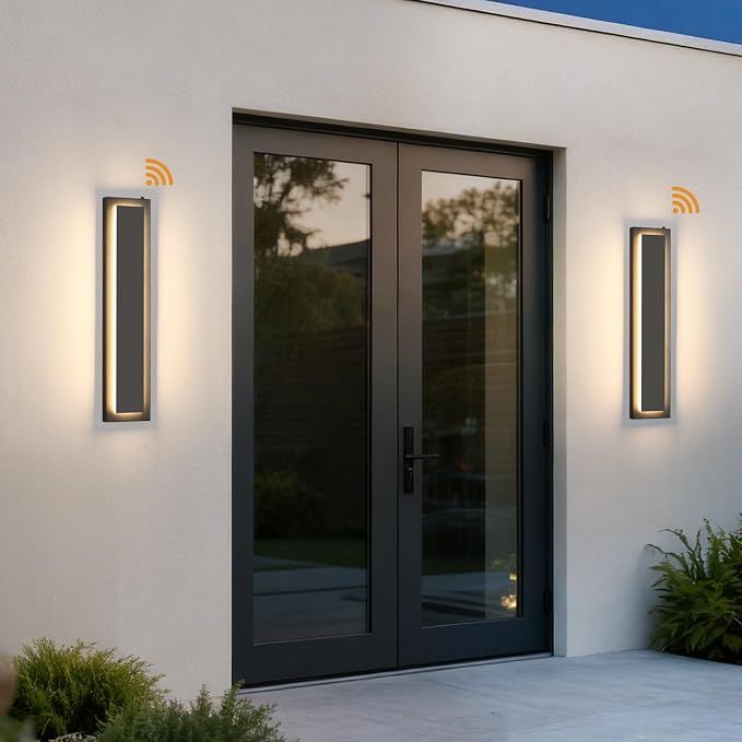 23.6'' Dusk to Dawn Outdoor Wall Lights, Modern Black LED Outdoor Wall Sconce, Large Long Exterior Lighting Fixtures Outside Porch Lights for House, Garage, Warm White 3000K, 1 Pack