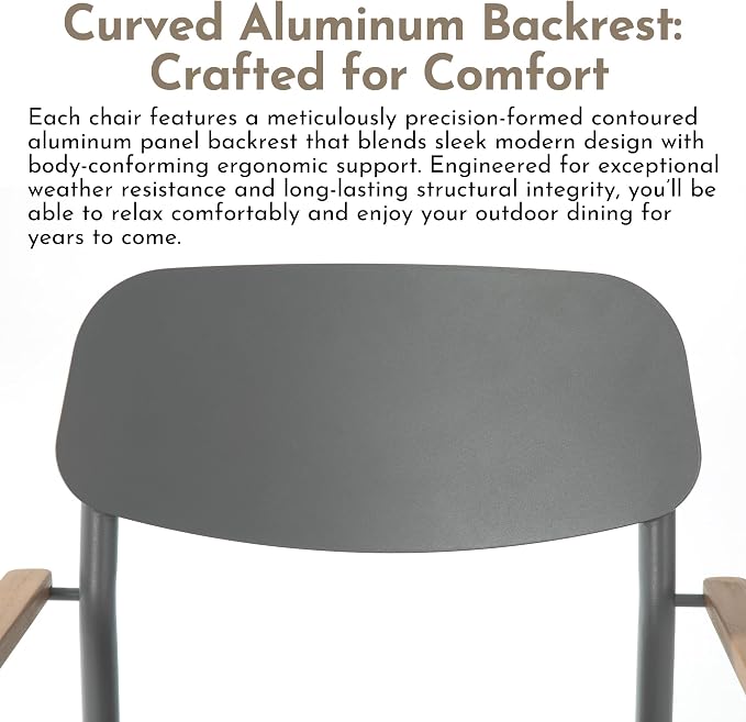 Modern Shade Lusso Outdoor Dining Chairs Set of 6, Fade Resistant, All-Aluminum Outdoor Chairs with FSC Teak Wood Armrests, Weather-Resistant Patio Chair with Quick Dry Cushion, Gray