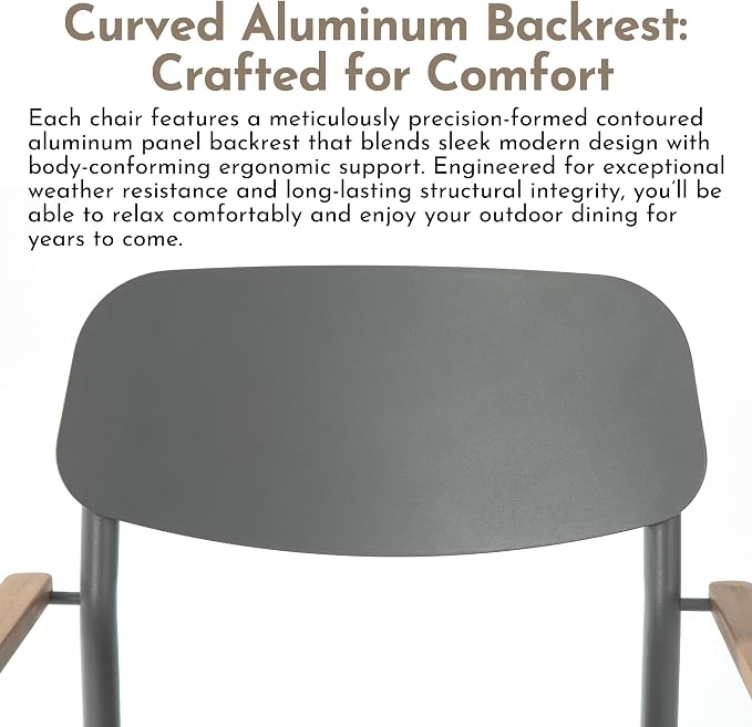 Modern Shade Lusso Outdoor Dining Chairs Set of 2, Fade Resistant, All-Aluminum Outdoor Chairs with FSC Teak Wood Armrests, Weather-Resistant Patio Chair with Quick Dry Cushion, Gray