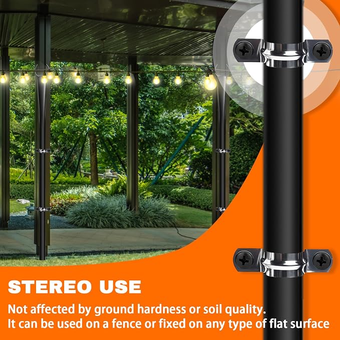 2 Pack 10Ft String Light Poles, Metal Poles with Fork for Outside Lights,Outdoor Metal Light Stand with Fence Brackets Hanging Lights for Garden Patio Wedding Backyard Deck Party