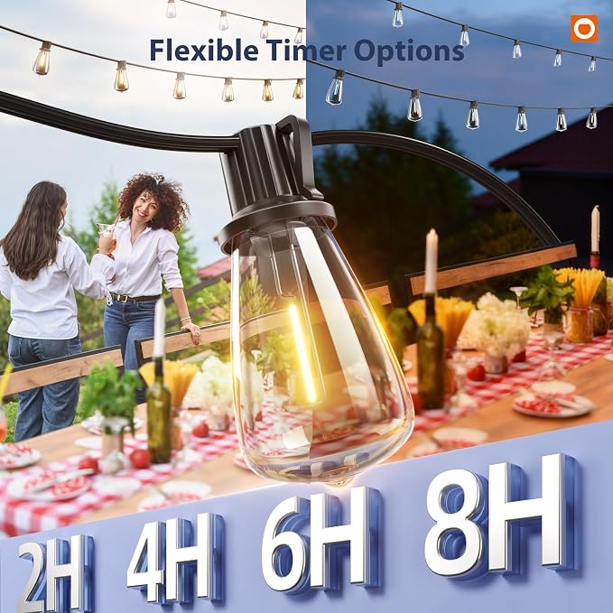 addlon 102FT(96+6) Solar String Lights Outdoor with Remote, Last 30+ Hrs | Waterproof Patio Lights with 30 Shatterproof LED Bulbs, Dimmable & Timable Solar Light for Backyard Camping Garden Decor
