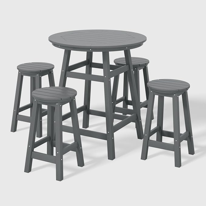 WestinTrends Malibu 5-Piece HDPE Outdoor Patio Dining Bar Bistro Table Set with Counter High Round Bar Stools