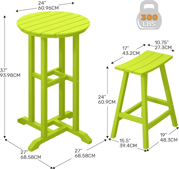 Costaelm Outdoor Bar Table, 37" Counter Height Round Patio Cocktail Bar Table, Patio Bar Table 3-Pieces Set Bistro Dining Table Pub Table for Deck, Backyard, Garden, Lime