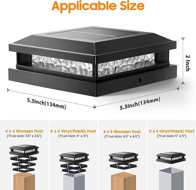 Solar Post Cap Lights 12 Pack, Upgraded Outdoor Fence Post Lights for 4x4 4.5x4.5 5x5 Vinyl/Wood Posts, Black Deck Posts Cap Light Solar Powered with Warm White/Cool White for Garden Patio Porch