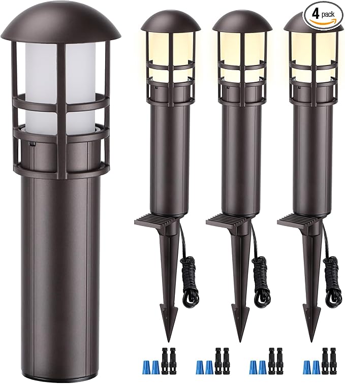 LEONLITE 4-Pack Low Voltage Landscape Pathway Lights, 3W, CRI90, 3000K | 12-24V AC/DC, Aluminum, ETL, Warm White, Low Voltage LED Bollard Path Lights, for Walkway Yard Garden