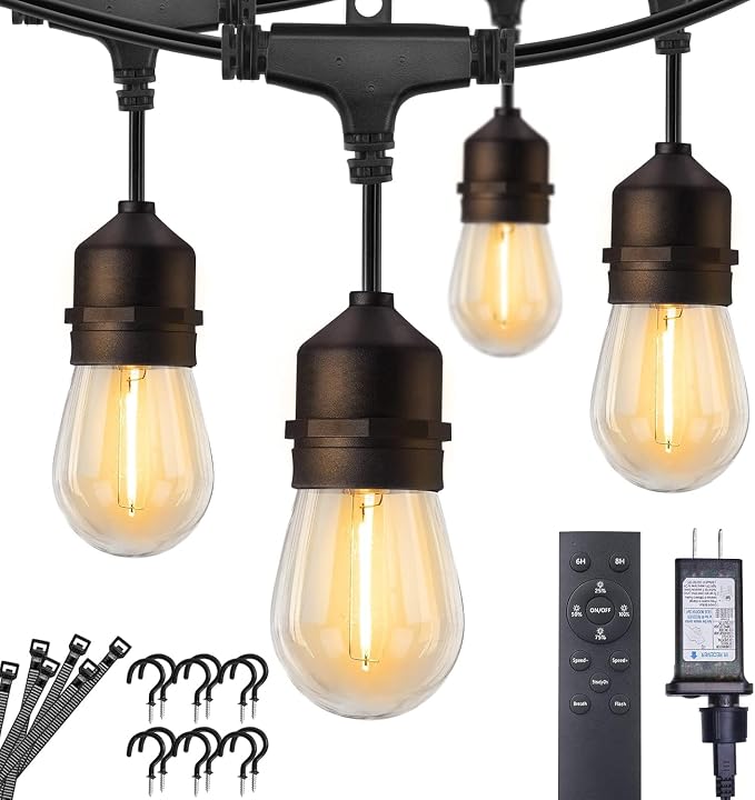 Outdoor String Lights, 157FT 50 Bulbs Shatterproof Patio Lights with Remote | IP65 Waterproof Dimmable Hanging Connectable LED Outdoor Lights for Backyard, Bistro, Porch, Deck, Balcony