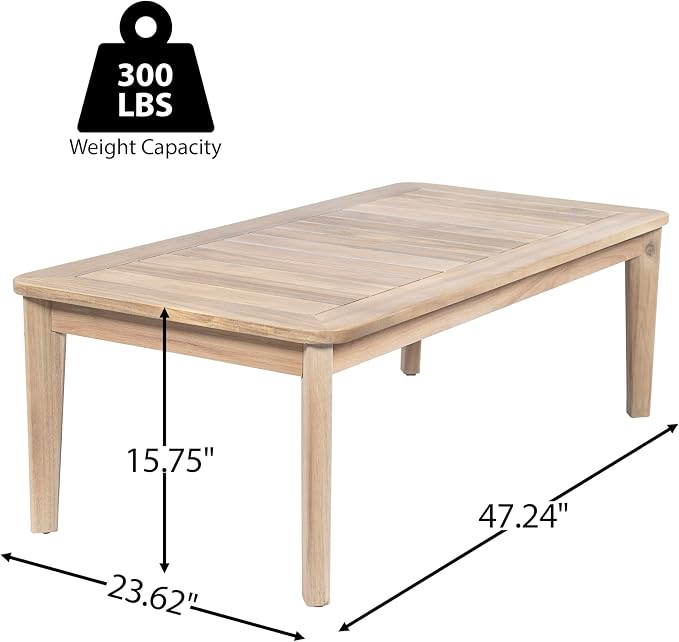 Christopher Knight Home Hartford Patio Acacia Wood Coffee Table, Solid Wood Outdoor Table for Patio Furniture Set, Slat Panel Rectangular Top, Natural Washed