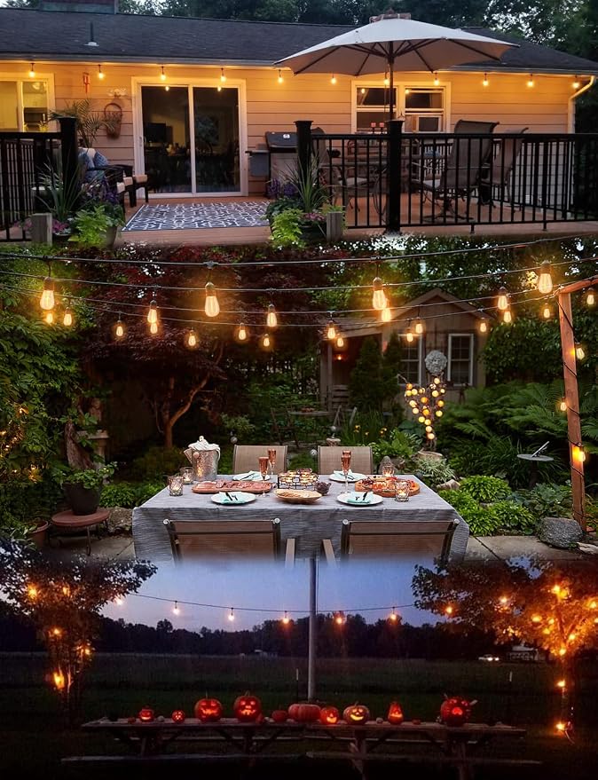 SUFEIMAS Outdoor String Lights Waterproof 100FT Commercial for Patio Market | Connectable Heavy Duty Outside Lighting IP65, 32 Dimmable Plastic Edison Bulbs For Backyard Bistro Garden Porch Fence Balcony