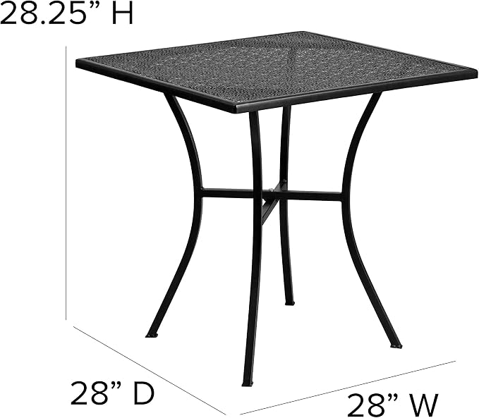 EMMA + OLIVER Commercial Grade 28" Square Black Indoor-Outdoor Steel Patio Table