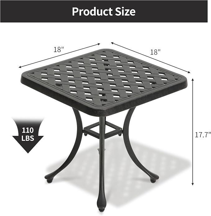 HOMEFUN Outdoor Side Tables for Patio - Cast Aluminum End Tables for Outside Rustproof and Waterproof for Garden, Porch, Balcony（Antique Bronze）