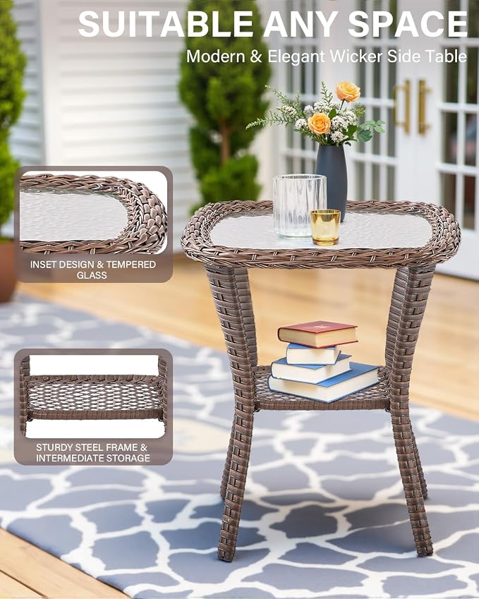 Belord 10 Piece High Back Outdoor Patio Furniture Set - Patio Conversation Set with Swivel Rocker Outdoor Chairs Set of 4 and 3 Seater Sofa, Wicker Ottoman and Coffee Table for Garden Backyard