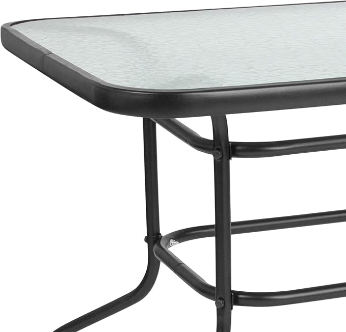 BOWERY HILL Rectangular Glass Patio Table, Clear Top Black Powder-Coated Metal Frame, 55" x 31.5", 5mm Tempered Glass, Indoor/Outdoor Dining Table for Commercial or Residential Use