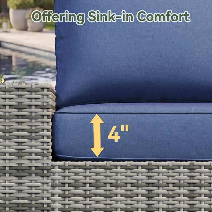 Aoxun 10-Piece Patio Furniture Set with 44” Fire Pit Table, Widen Armrests Wicker Rattan Outdoor Sectional Sofa with Swivel Chairs, Outdoor Patio Furniture Set with Thick Cushions & Ottoman, Blue