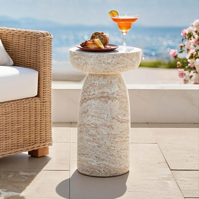 24" Large Side Table Outdoor, Modern Geometric Pedestal End Table, Multi-Functional & Decorative Coffee Table, Accent Table, Planter Stand for Garden Patio Porch Balcony or Living Room Decor