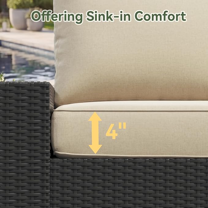 Aoxun 10-Piece Patio Furniture Set with 44” Fire Pit Table, Widen Armrests Wicker Rattan Outdoor Sectional Sofa with Swivel Chairs, Outdoor Patio Furniture Set with Thick Cushions & Ottoman, Beige