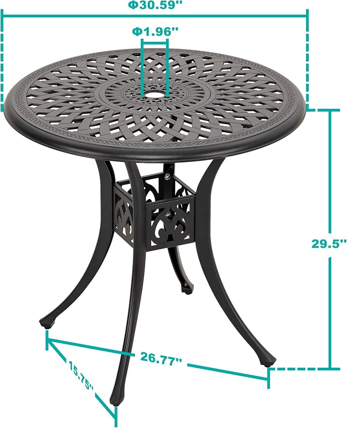 NUU GARDEN 30" Round Patio Bistro Table, Cast Aluminum Round Outdoor Bistro Table with Ice Bucket Function and Umbrella Hole for Poolside, Deck, Backyard, Balcony, Black with Gold Point