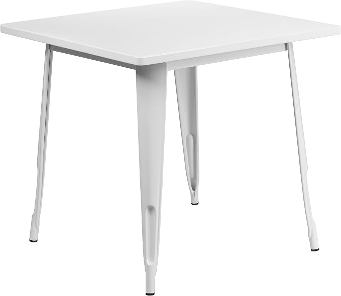Merrick Lane Nash Indoor-Outdoor Dining Table Only - White Powder Coated Finish - 31.5" Square Top - 27.25" Wide Base - Bracing for Added Stability