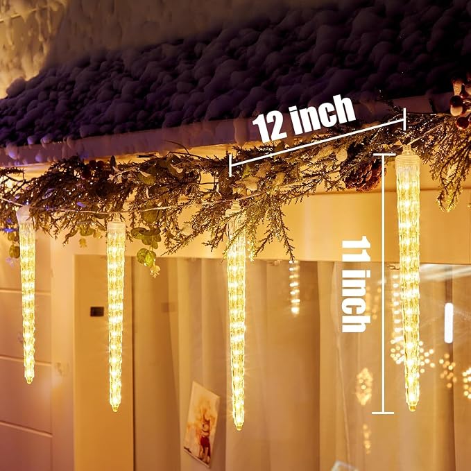 Brightown Christmas Meteor Shower Icicle Lights Outdoor, 2 Pack Total 40ft with 40 Large Tube 960 LED Dropping Effect, Waterproof Decorations for House Eave Roofline, Warm White