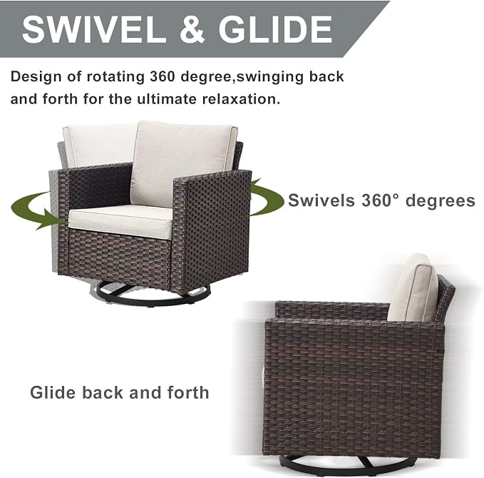 HUMMUH Patio Furniture Set with Fire Pit Table,5 Piece Wicker Outdoor Conversation Sets -Outdoor Swivel Rocker Chairs Patio Sofa for Porch,Garden,Backyard