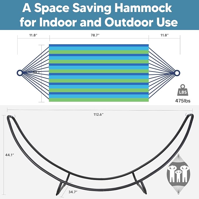 SUNCREAT Hammocks Standing Patio Hammock, Portable Hammock with Stand Foldable, Patent Pending, Blue Green