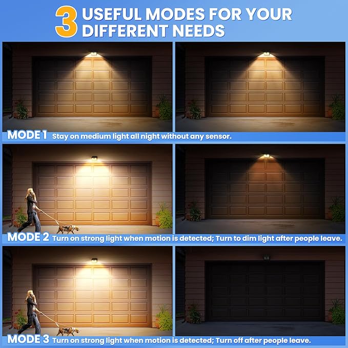 [10 Packs] Solar Motion Sensor Outdoor Lights, Super Bright Solar Lights Outdoor Waterproof, 3 Lighting Modes Security Wall Light for Outside Walking Dog Fence Backyard Deck Garden Door Step Garage