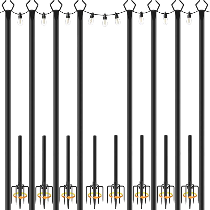 Mutovlin 8 Pack String Light Poles,10 Ft Light Poles for Outside String Lights,Outdoor Lights Pole with Fork,Metal Poles Stand for Patio Deck Backyard