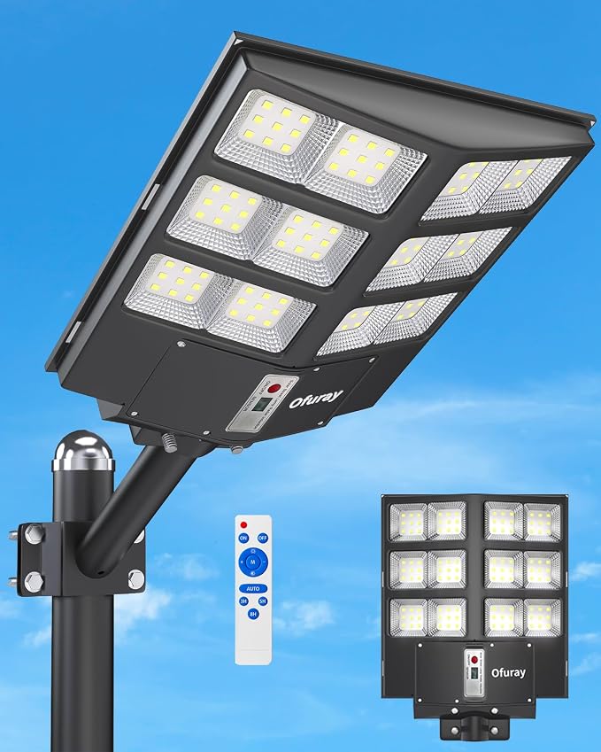 Of-800W Solar Street Lights Outdoor, Commercial Parking Lot Light | Solar Flood Light, LED Area Light with Motion Sensor,Dusk to Dawn,Remote Control for Security Lighting in Streets,Court,Barns