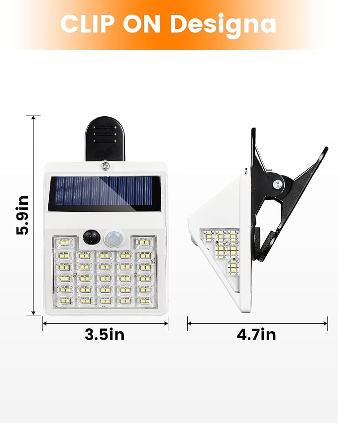 Clip On Solar Lights Outdoor,Motion Sensor Outdoor Lights, 72LEDs 600LM Clip on Solar Fence Lights Outdoor Waterproof LED,Solar Lights for Wall Fence,Deck, Gutter,Camping(4, White)