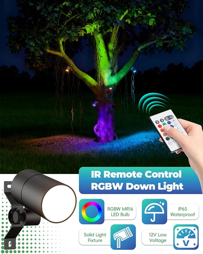 12V Low Voltage Landscape Light for Down Light Tree Lights, Remote Control RGBW MR16 LED Bulb, RGB+CCT Tunable 2700K-6500K, IP65 Waterproof Spotlight for Outdoor Garden Yard Fence (Black)