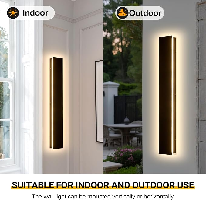 AioTio 23.6in Modern Outdoor Wall Light, Black Upgraded 4.72in Wide 3000K Waterproof IP65 Porch Lights Wall Sconce,Long LED Linear Outside Exterior Lighting Fixtures for Garage,Front Door