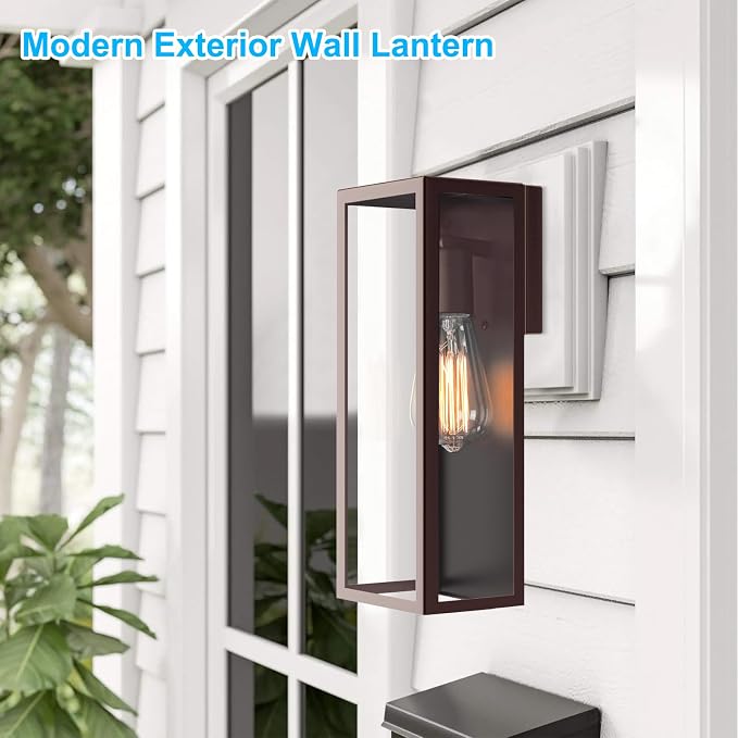 VerRon Outdoor Wall Light Fixtures, Modern Exterior Wall Lanterns, 2-Pack | Oil Rubbed Bronze, Anti-Rust E26 Modern Lighting Fixtures Waterproof with Clear Glass Shades for Patio Garage Front Door